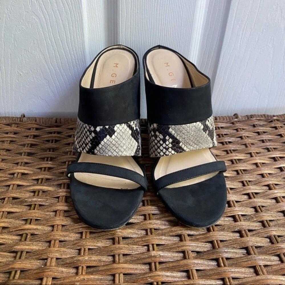 M Gemi Black Suede and Snakeskin Block Heel Mule - size 37 (US7)